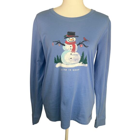 Life is Good NWT women's crusher blue too frosty friends long sleeve t-shirt M - Picture 1 of 7